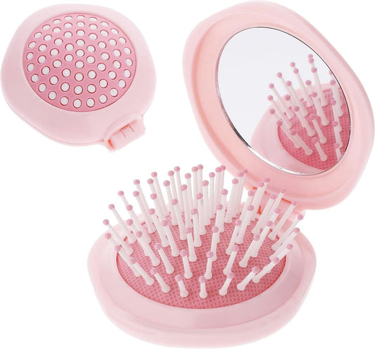 Hairbrush - Mini Hairbrush - Foldable hairbrush - with mirror - Comb - Hairdresser's Comb - styling tool - V1188-MS101-02150-1