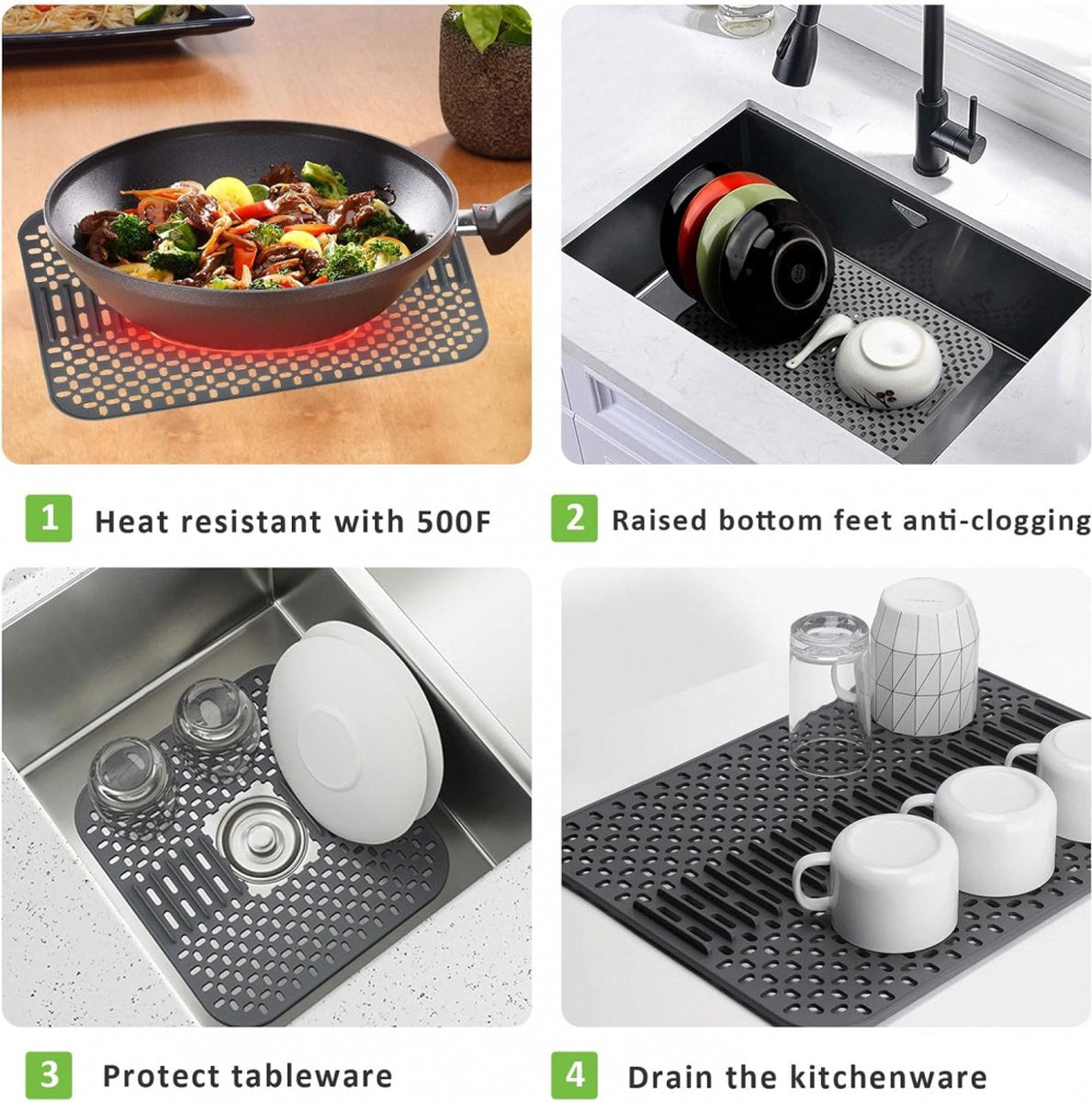 Silicone sink mat - sink protection - 1 piece - dark grey - 43x32 cm V1188-MS101-02180-1
