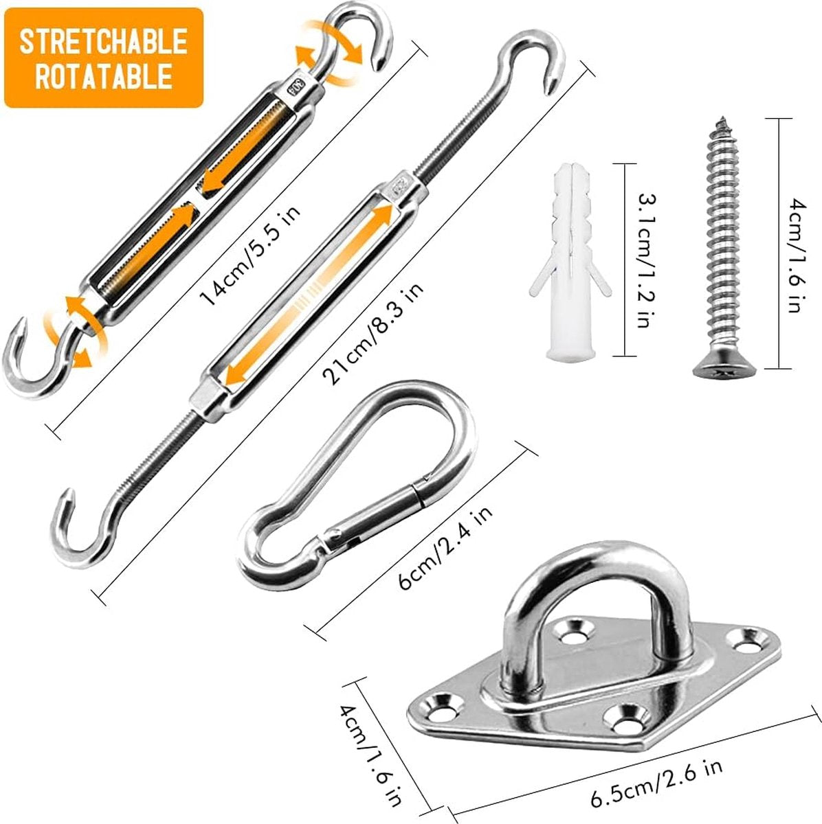 Shade Cloth Mounting Set - 42-Piece - Stainless Steel - Hardware Kit for Sun Sail - For Rectangular / Square V1188-MS101-02188-1