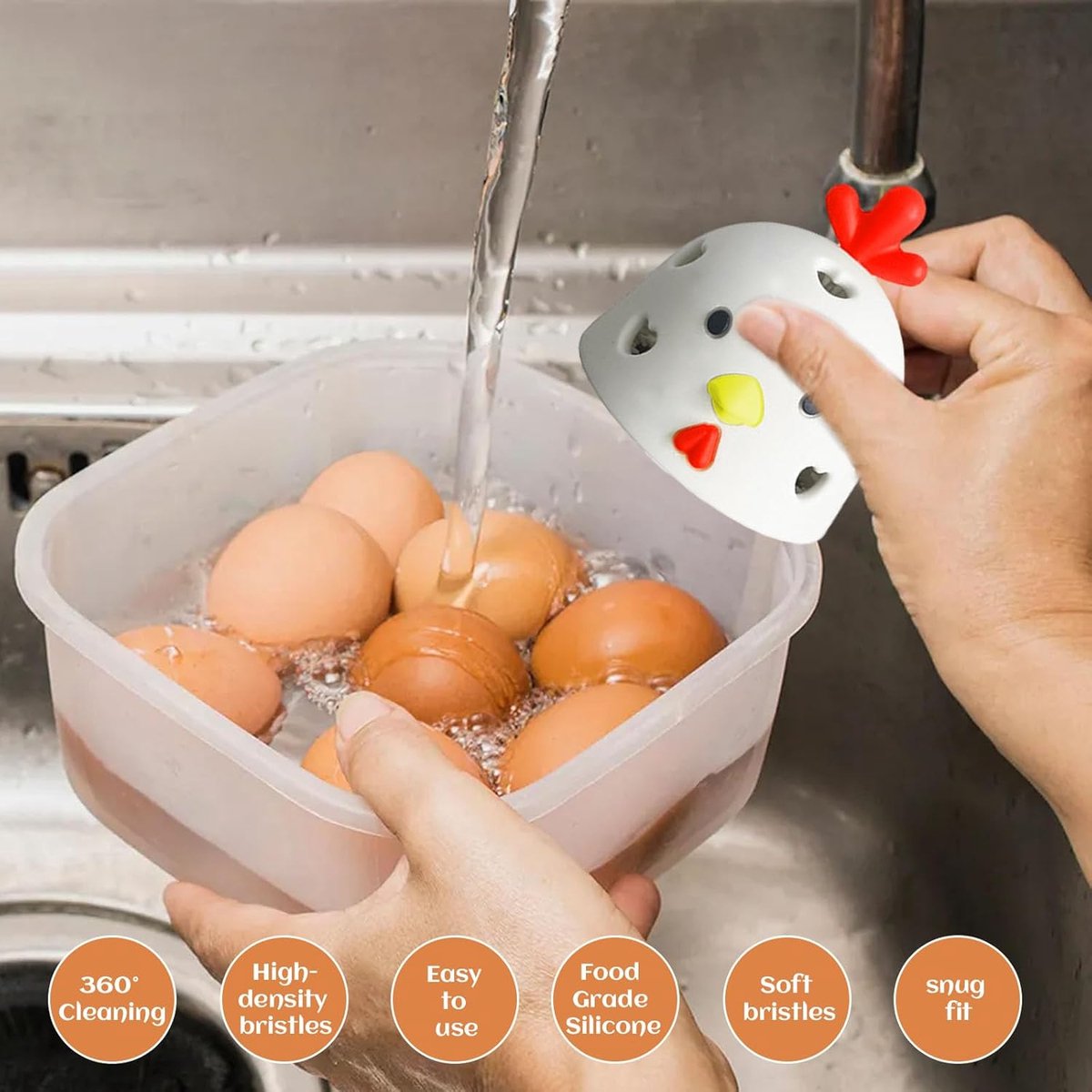 Egg Cleaning Brush 2 Pieces - Silicone Egg Brush Cleaner - Kitchen Accessories - Fresh Egg Brush Cleaner - V1188-MS101-02189-1