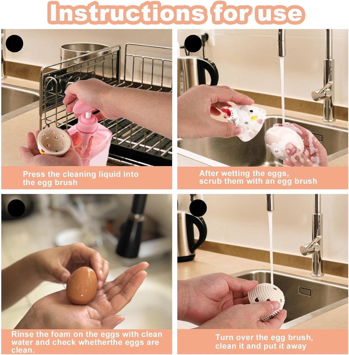 Egg Cleaning Brush 2 Pieces - Silicone Egg Brush Cleaner - Kitchen Accessories - Fresh Egg Brush Cleaner - V1188-MS101-02189-1