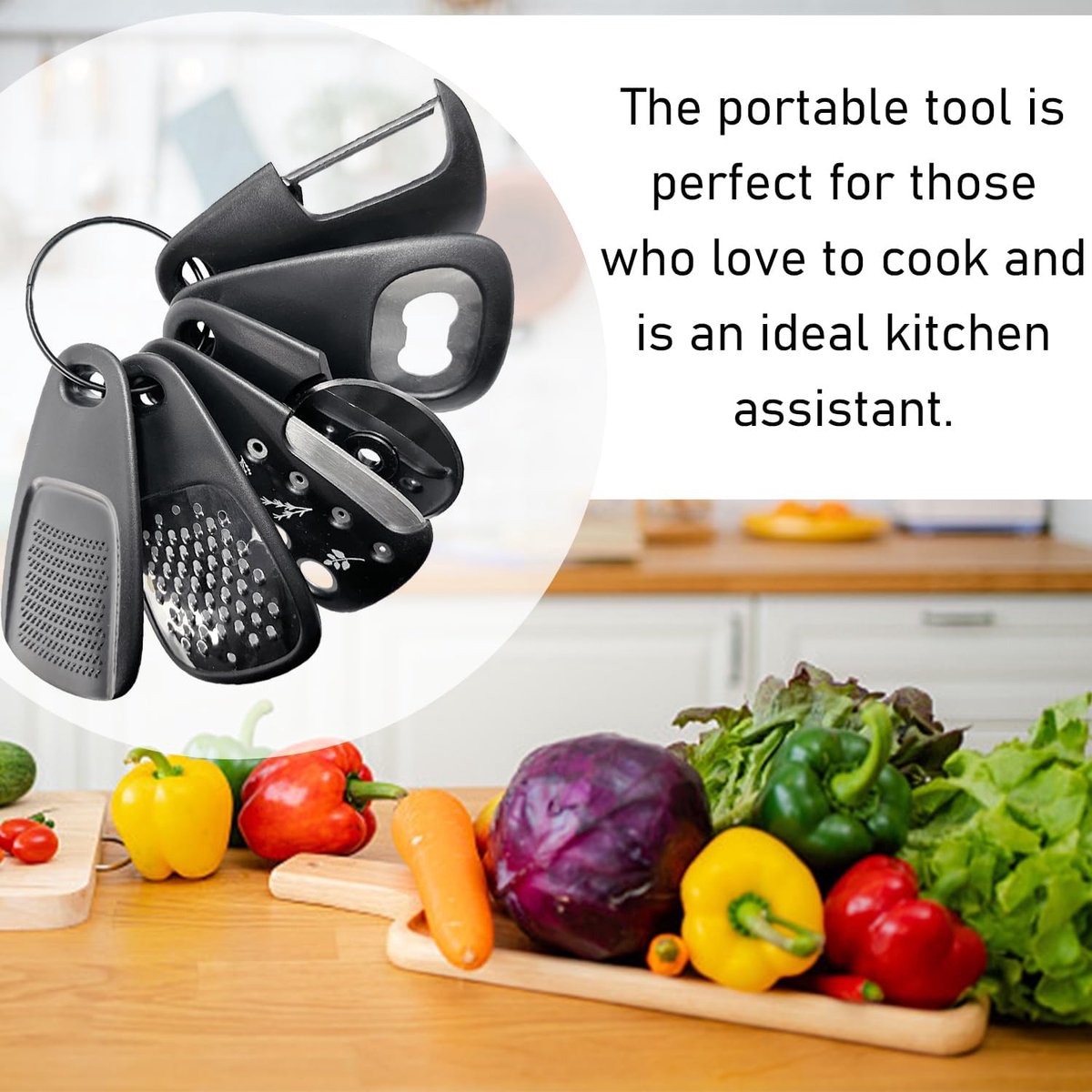 6-piece - kitchen tool set - Multifunctional kitchen tool - portable carabiner - fruit and vegetable peeler - V1188-MS101-02216-1