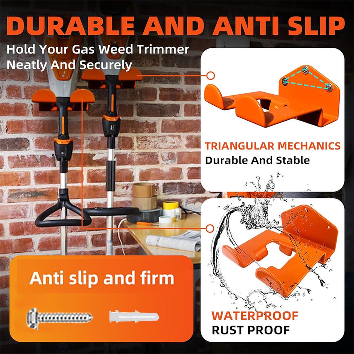 Hanging Hooks - 2 Storage Hooks - Garden Tool Hanging System - Tool Holder - Wall Bracket - Screws Included - V1188-MS101-02217-1