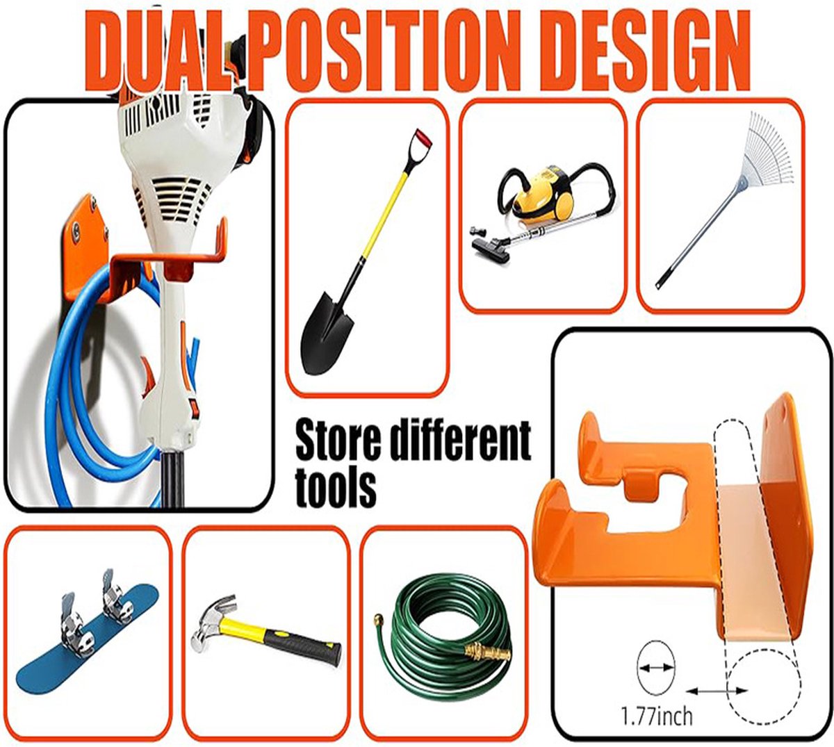Hanging Hooks - 2 Storage Hooks - Garden Tool Hanging System - Tool Holder - Wall Bracket - Screws Included - V1188-MS101-02217-1