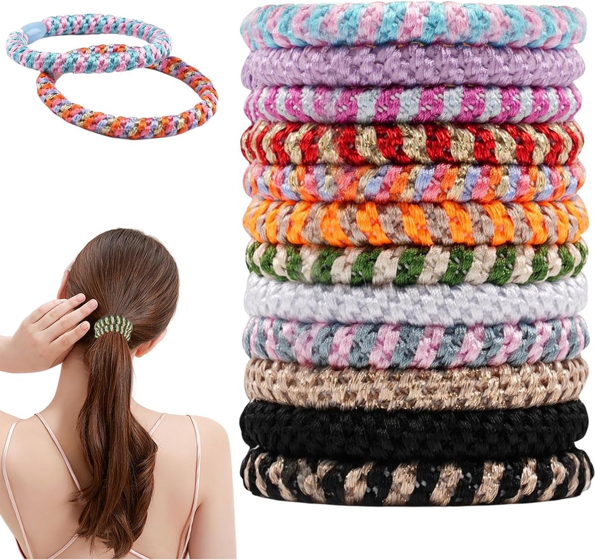 Allecto Plus - Pack of 12 elastic hair ties in various colors, suitable for different hairstyles V1188-MS101-02229-1