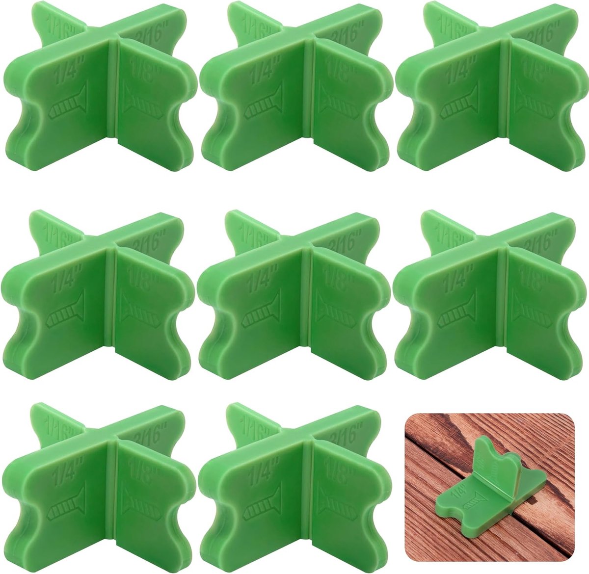 8 pieces - ABS deck spacers - 1/16", 1/8", 3/16", 1/4" - green deck spacers - for pressure-treated composite V1188-MS101-02235-1