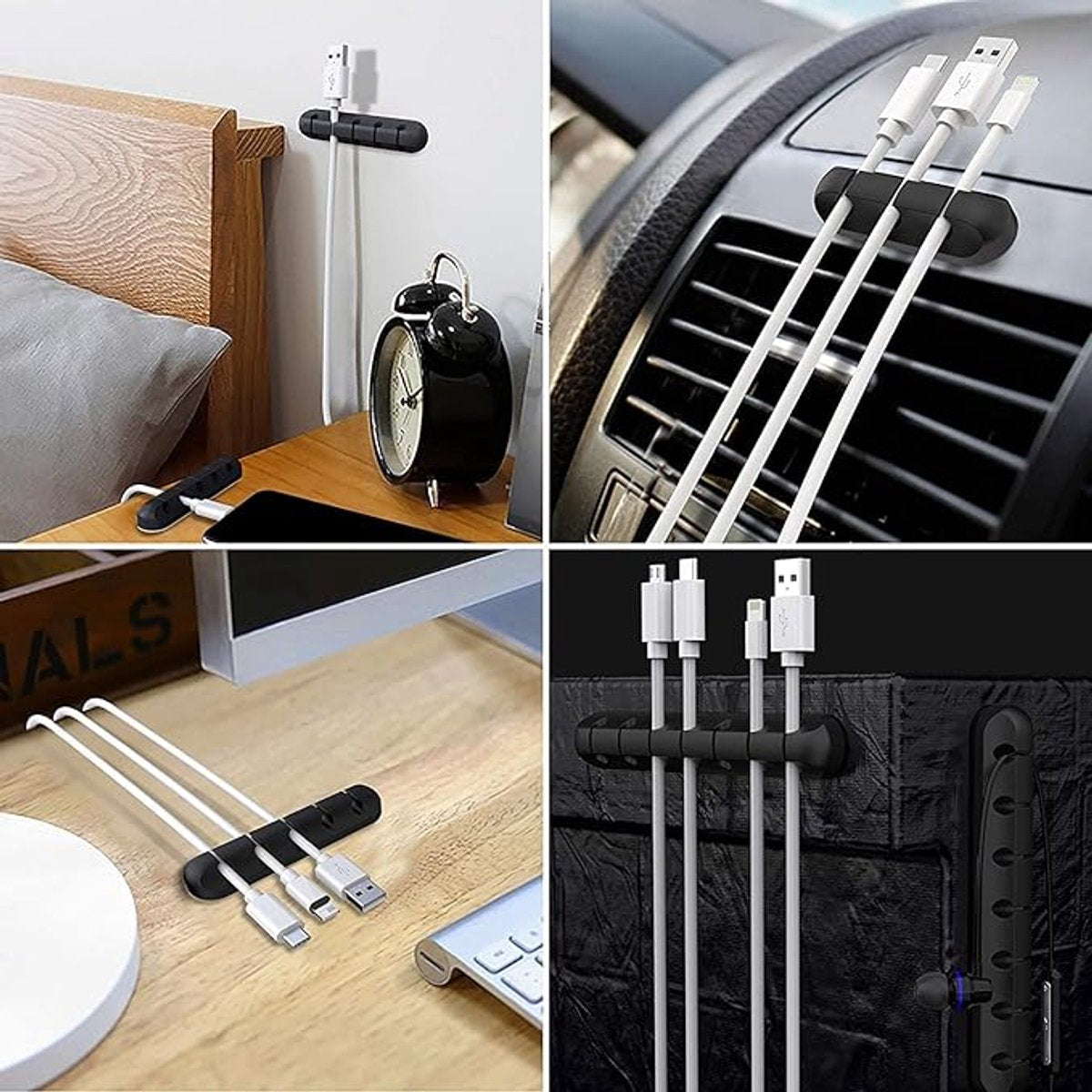 Black cable organizer - Cable net holder - Self-adhesive cable clip - Cable holder - USB cable fastening V1188-MS101-02236-1