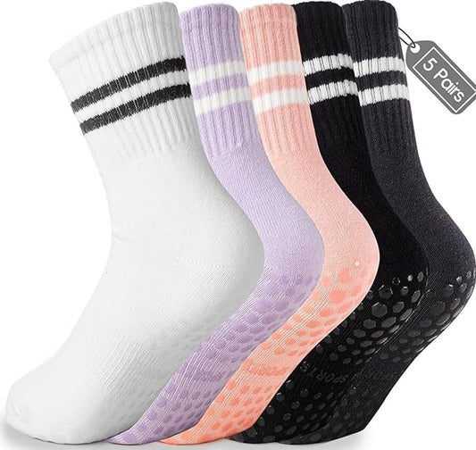 5 pairs - Socks - Women's high Pilates non-slip socks - Yoga Pilates Socks with Grip - Non-slip Cotton Socks V1188-MS101-02240-1