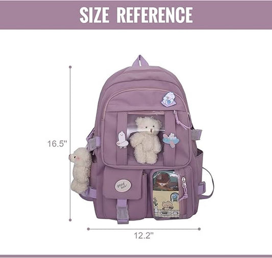 Waterproof backpack for girls - Girl's Backpack With Pin and Accessories - boys' backpack - women's backpack V1188-MS101-02257-1