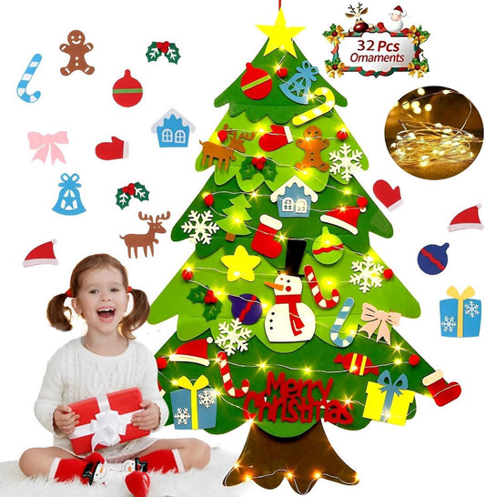 Felt Christmas tree - Christmas tree with lights - Felt Christmas tree for children incl. 32 ornaments - V1188-MS101-02259-1