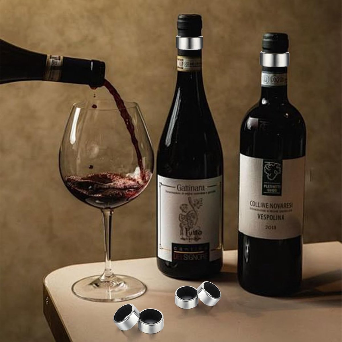 pieces - Wine Drip Ring - Stainless Steel Wine Ring with Drip Catcher - wine drip ring - Drip ring - drip V1188-MS101-02290-1