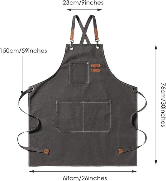Men's Canvas Apron - Canvas Apron - 3 Pockets - Waterproof - Adjustable - Kitchen Apron for Men and Women - V1188-MS101-02310-1