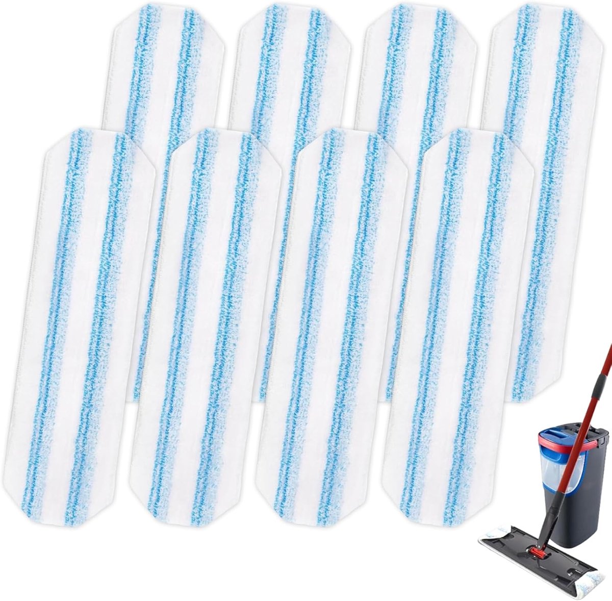 8-piece replacement mop pad set suitable for O Cedar H2prO mop system, suitable for Vileda H2PrO Flat Mop V1188-MS101-02314-1