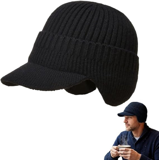 Hat - Knitted hat - Winter hat - Outdoor hat - Warm outdoor hat - with ear flaps and brim - warm knitted hat V1188-MS101-02334-1