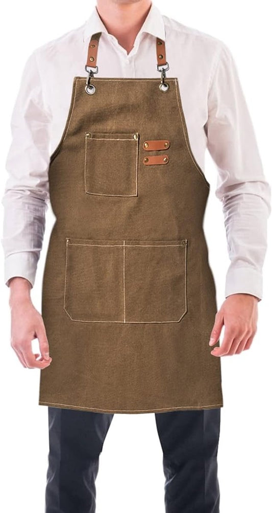 Men's Canvas Apron - Canvas Apron - 3 Pockets - Waterproof - Adjustable - Kitchen Apron for Men and Women - V1188-MS101-02372-1