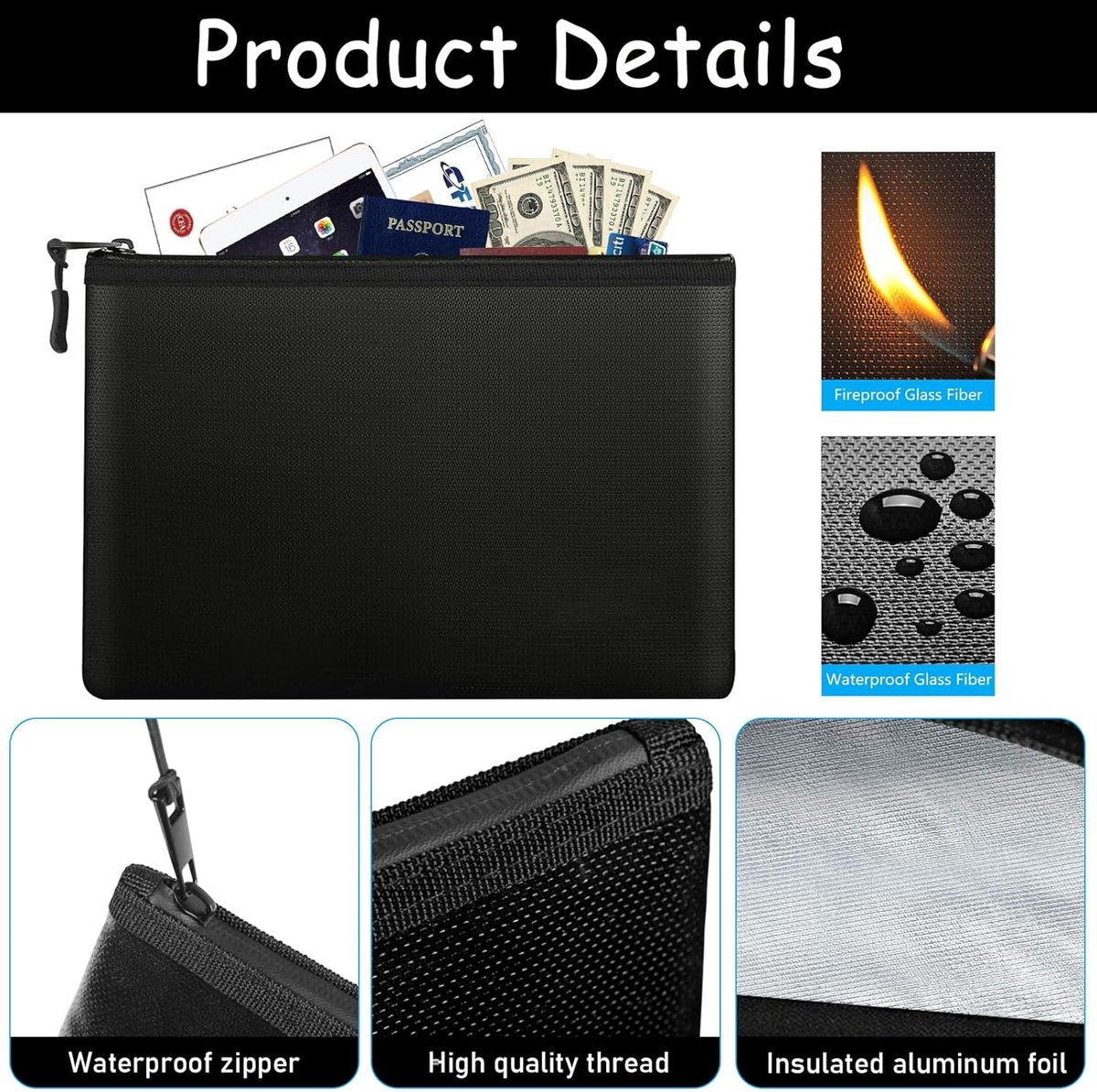 pieces - fireproof bag - A4/A5 - fireproof document holder - fireproof storage bag - fireproof money bag - V1188-MS101-02373-1