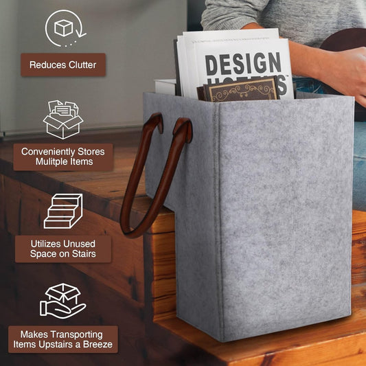 Stair Organizer Basket - Stair Basket - L-shaped foldable stair basket - Storage Bag - Felt Stair Basket - V1188-MS101-02413-1