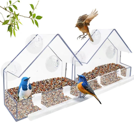 Window Bird Feeder - 2 Pieces Hanging Birdhouse - bird feeder - Transparent with Suction Cup - Transparent V1188-MS101-02424-1