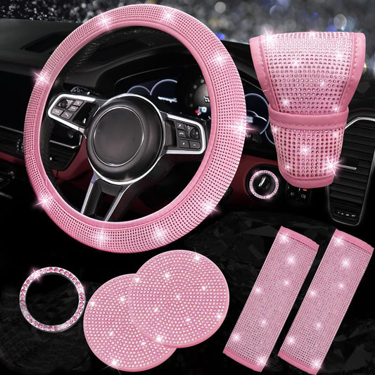 car decoration - Car accessories set - 7 Piece glittering decoration set - bling steering wheel cover - V1188-MS101-02432-1
