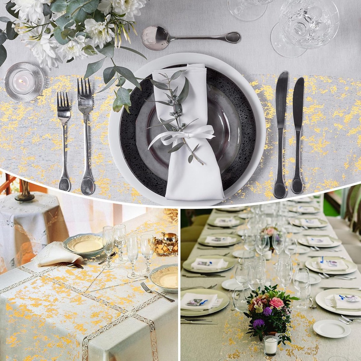 Table Runner - 28*275 cm - Gold Table Runner - Gold Foil Table Runner - Tablecloth - Polyester Table Runner - V1188-MS101-02447-1