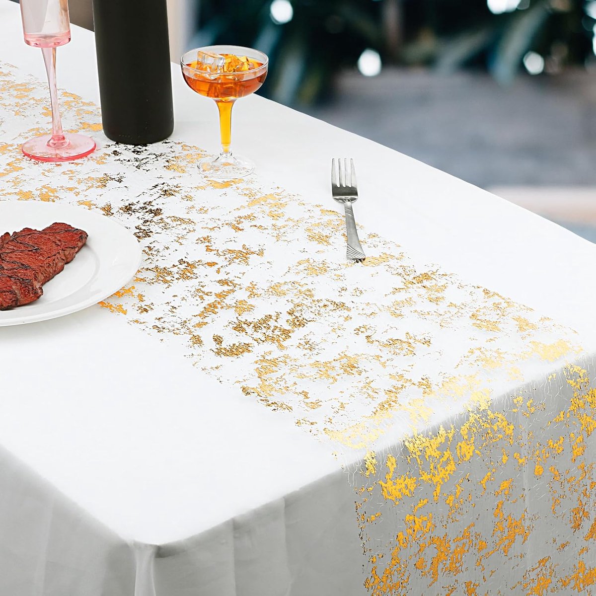 Table Runner - 28*275 cm - Gold Table Runner - Gold Foil Table Runner - Tablecloth - Polyester Table Runner - V1188-MS101-02447-1