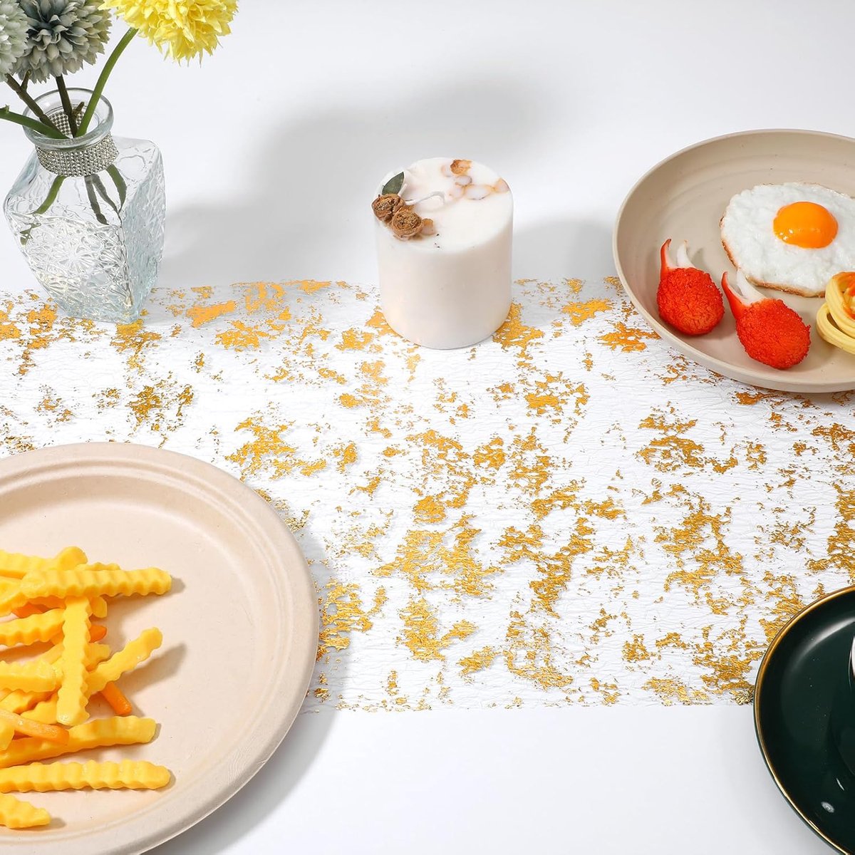 Table Runner - 28*275 cm - Gold Table Runner - Gold Foil Table Runner - Tablecloth - Polyester Table Runner - V1188-MS101-02447-1
