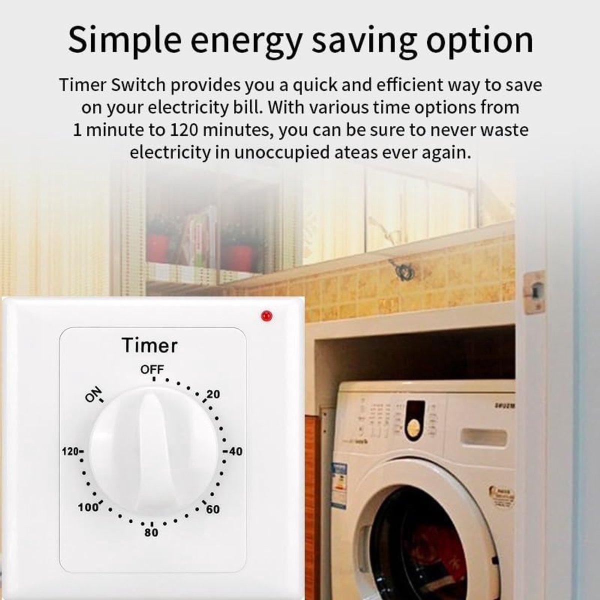Countdown Switch - 120 minutes - Countdown timer switch - Mechanical countdown timer socket - time switch - V1188-MS101-02451-1