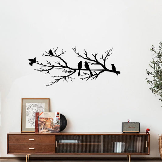 Metal Birds Wall Art - Metal Bird Wall Decoration - Vivid Birds on Branch Silhouette Wall Decor - Black V1188-MS101-02471-1