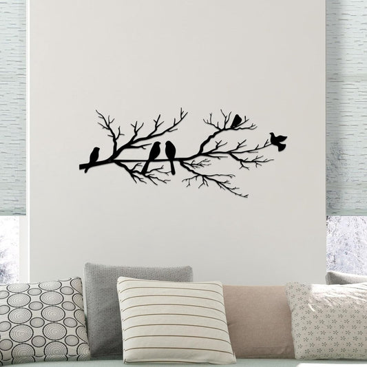 Metal Birds Wall Art - Metal Bird Wall Decoration - Vivid Birds on Branch Silhouette Wall Decor - Black V1188-MS101-02471-1