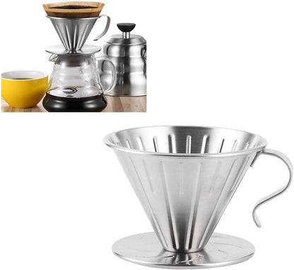 Pour Over Coffee Dripper - Stainless Steel Metal - Reusable - Cone Coffee Filter - Slow Brew Accessories for V1188-MS101-02479-1
