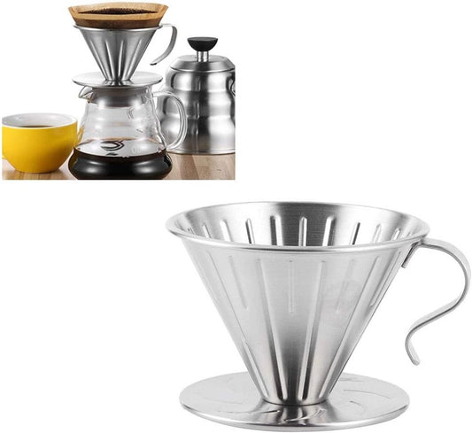 Pour Over Coffee Dripper - Stainless Steel Metal - Reusable - Cone Coffee Filter - Slow Brew Accessories for V1188-MS101-02479-1