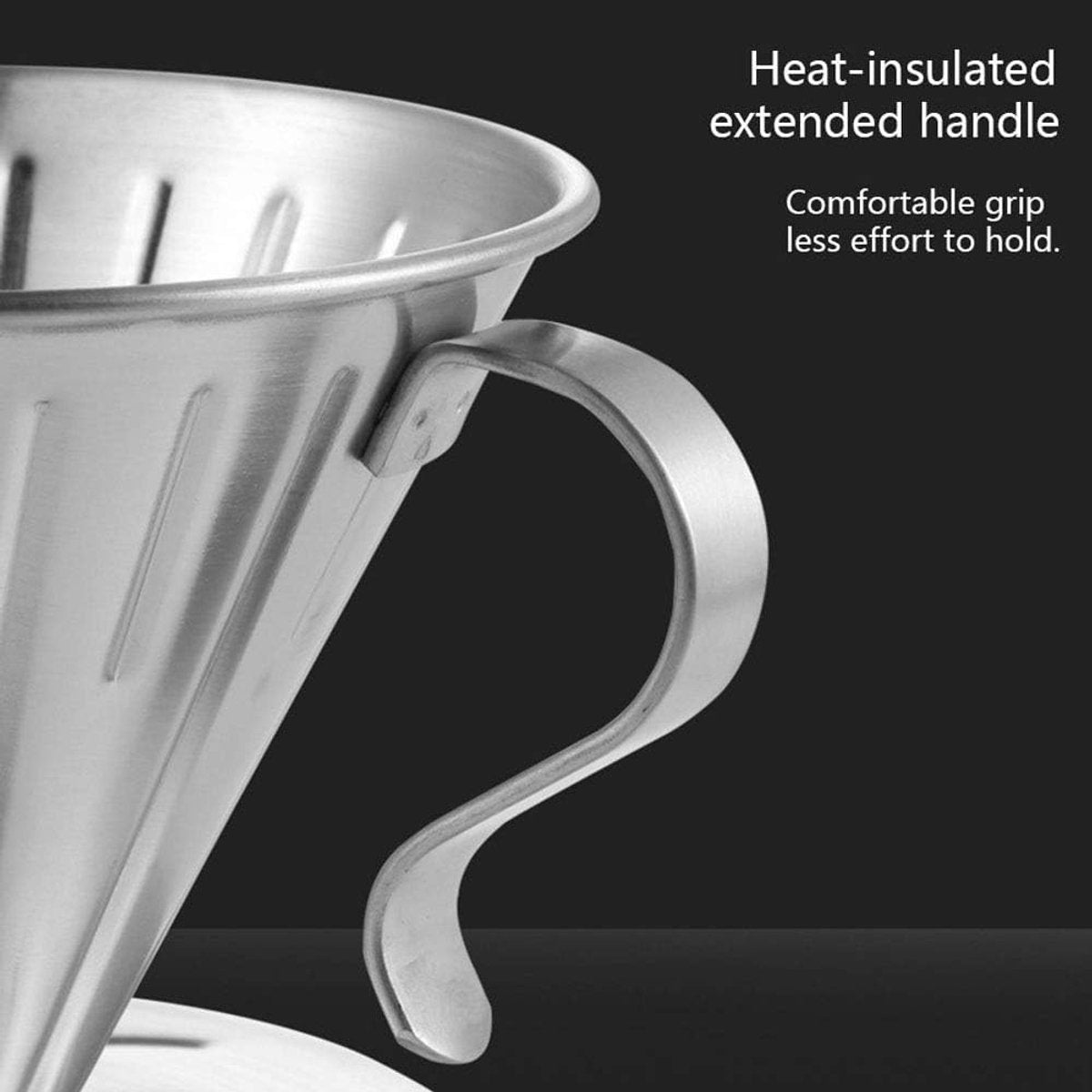 Pour Over Coffee Dripper - Stainless Steel Metal - Reusable - Cone Coffee Filter - Slow Brew Accessories for V1188-MS101-02479-1