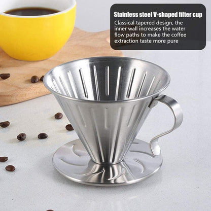 Pour Over Coffee Dripper - Stainless Steel Metal - Reusable - Cone Coffee Filter - Slow Brew Accessories for V1188-MS101-02479-1
