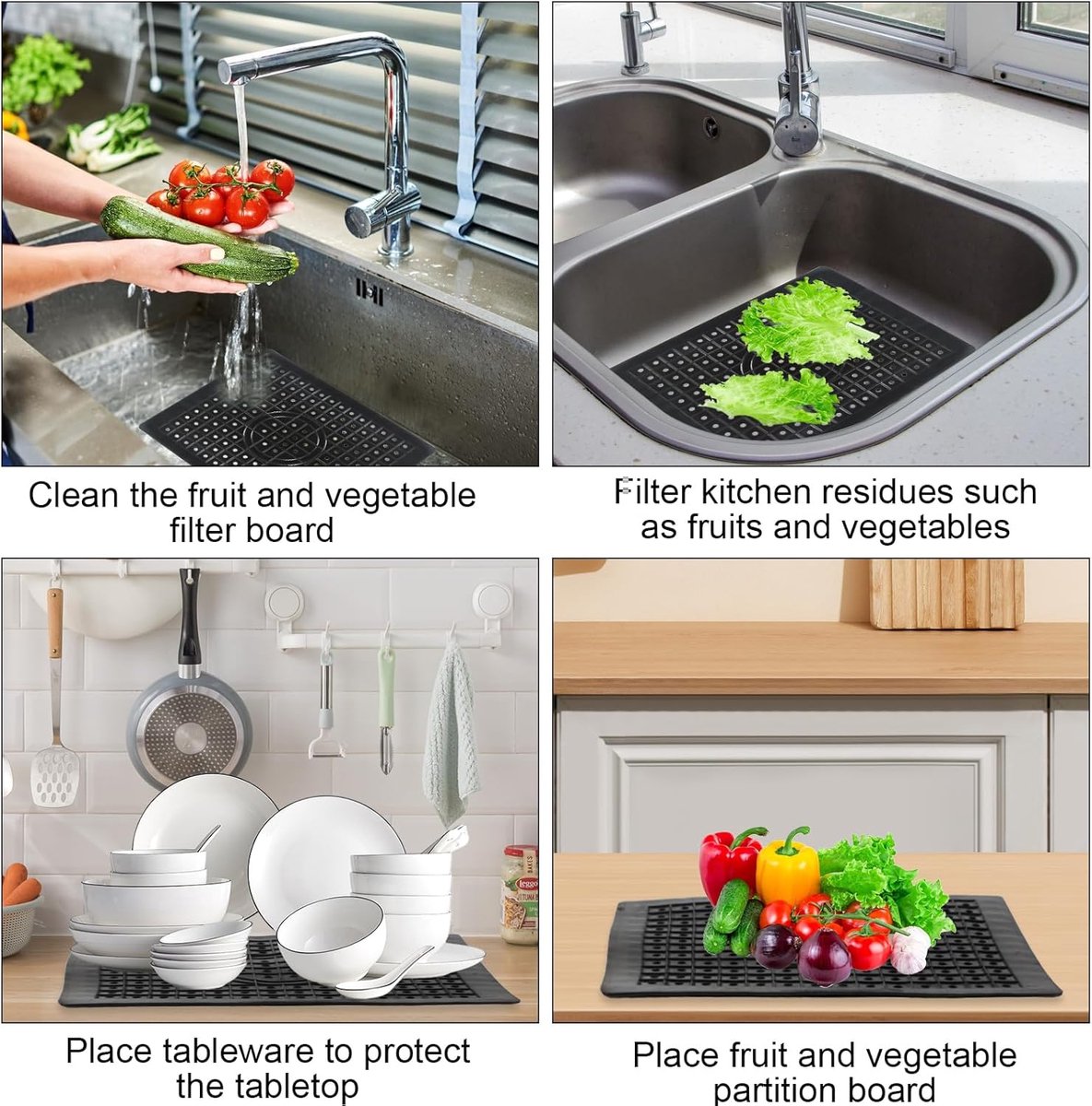 Two-piece sink mat - rubber sink mat - sink protector - sink mat - backsplash - sink protection - drain mat - V1188-MS101-02487-1