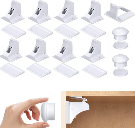 Child Locks for Cabinets - 8 Child Locks + 2 Keys - Cabinet Security for Children - Magnetic Child Lock - V1188-MS101-02491-1