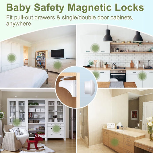 Child Locks for Cabinets - 8 Child Locks + 2 Keys - Cabinet Security for Children - Magnetic Child Lock - V1188-MS101-02491-1