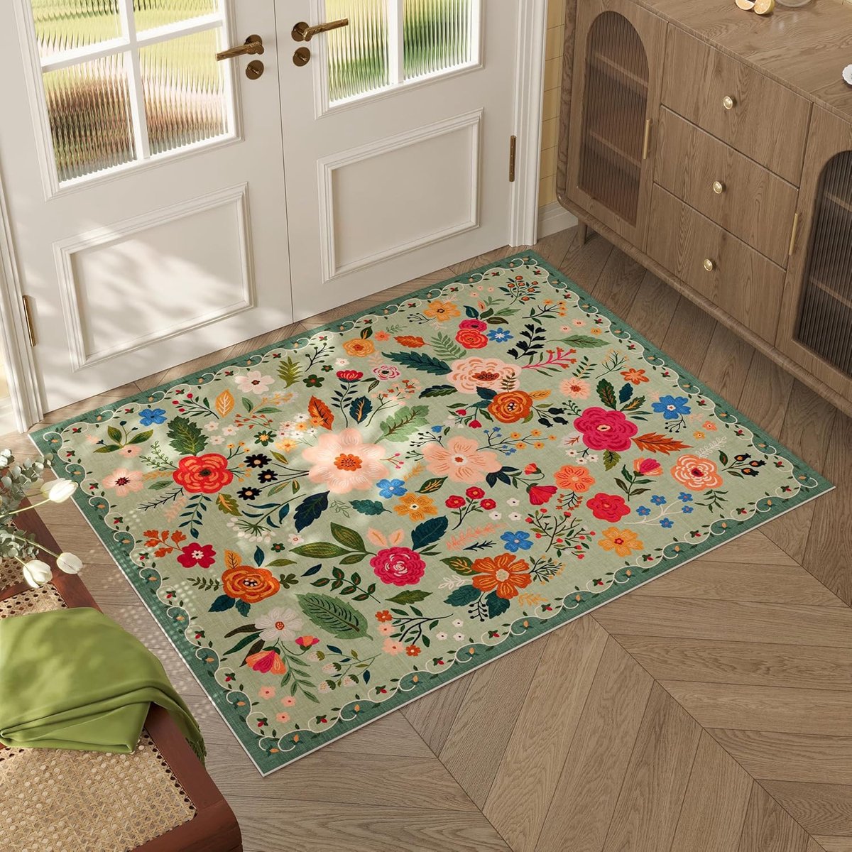 indoor doormat - Machine washable - vintage pattern - Boho style - Small rug - 40 x 60cm - Green V1188-MS101-02508-1