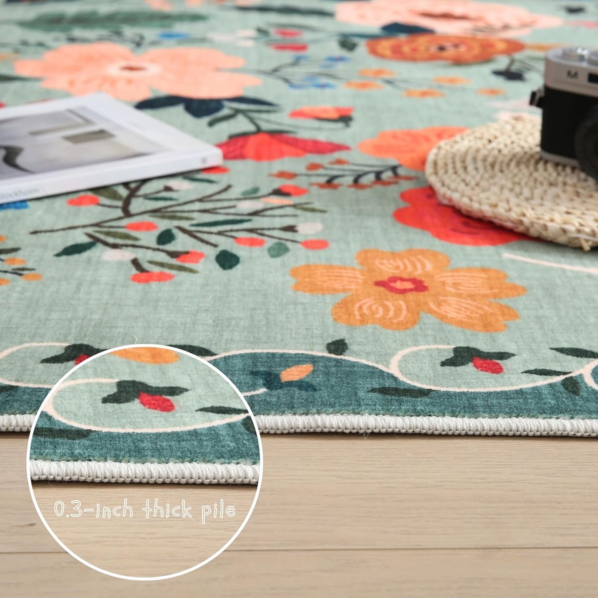indoor doormat - Machine washable - vintage pattern - Boho style - Small rug - 40 x 60cm - Green V1188-MS101-02508-1