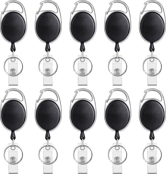 10 Retractable Badge Holders - Extendable Keychain - with Carabiner Belt Clip - D-Clip - Extendable Lanyard V1188-MS101-02550-1