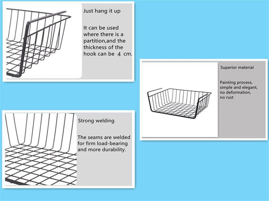 Set of 2 removable metal hanging baskets - organizer - closet hanging basket - suitable for desks, kitchens, V1188-MS101-02557-1