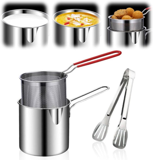 Stainless Steel Deep Fryer - Small Deep Fryer - Filter Jug - With Kitchen Clip - Separates Grease Residues - V1188-MS101-02561-1