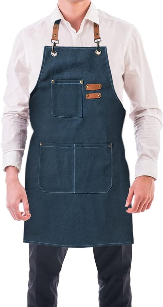 Men's Canvas Apron - Canvas Apron - 3 Pockets - Waterproof - Adjustable - Kitchen Apron for Men and Women - V1188-MS101-02564-1