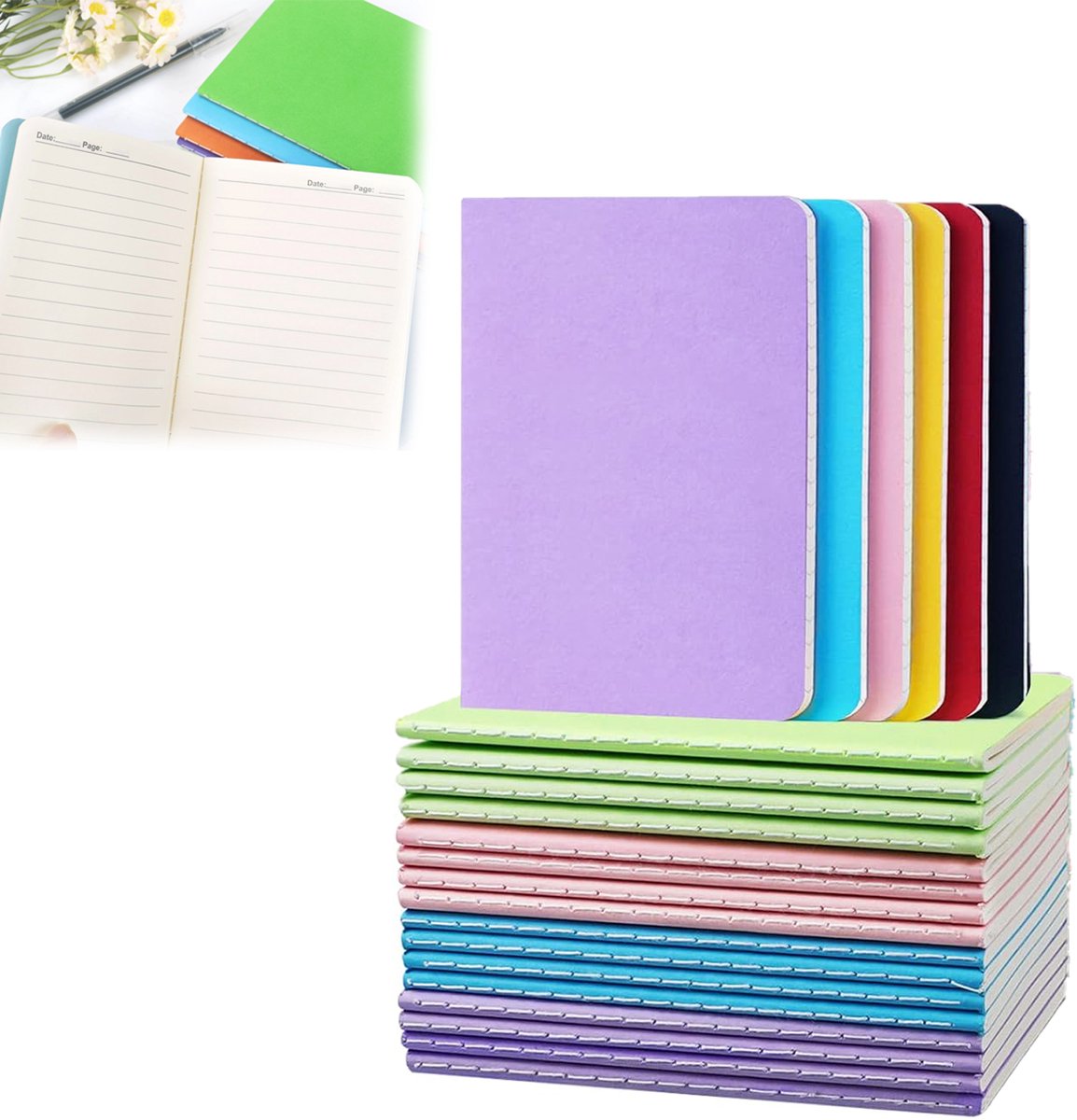 notebooks - 22 pieces - Notebook - Lined A6 size notebooks - Lined school notebook - Lined paper - A6 size - V1188-MS101-02569-1
