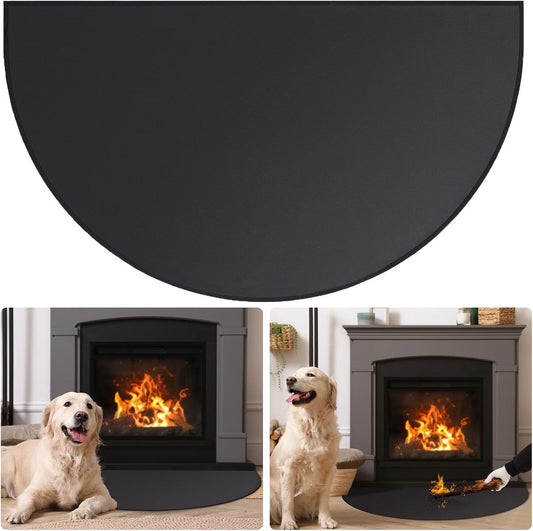 Fireplace Mat - 61 x 106 cm - Semi-circular spark protection plate - Fiberglass - 2-layer fire retardant - V1188-MS101-02575-1