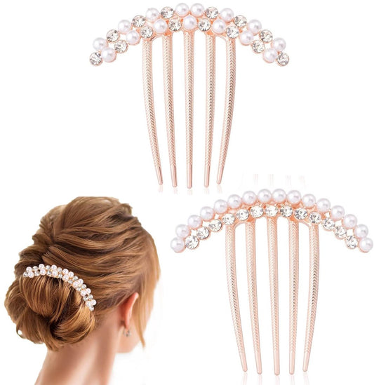 2 pieces - Hair comb - Hair clip - Hairpin - Hair clamps - U-shaped side comb - pearl side hair combs - V1188-MS101-02576-1