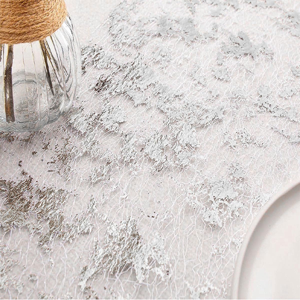 Table Runner - 28*275 cm - Silver Table Runner - Silver Gold Foil Table Runner - Tablecloth - Polyester Table V1188-MS101-02593-1