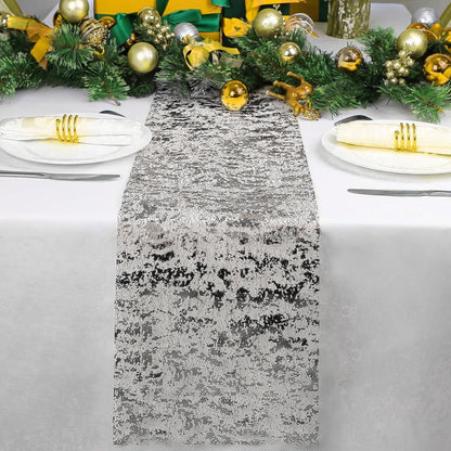 Table Runner - 28*275 cm - Silver Table Runner - Silver Gold Foil Table Runner - Tablecloth - Polyester Table V1188-MS101-02593-1