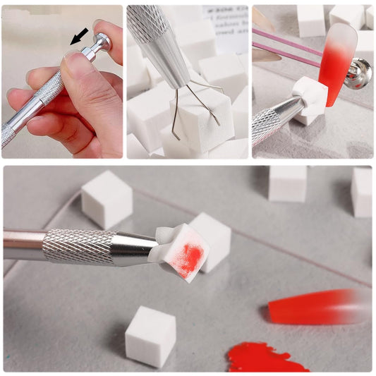 Nail Sponge SET - 100 Pieces - Nail Sponge with Metal Gripper - Soft Nail Sponges - Ombre Nail Brush - Nail V1188-MS101-02650-1
