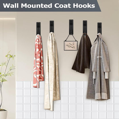 Pieces Wall-Mounted Coat Rack - No Drilling Required - Black Solid Wall Hook - Self-Adhesive Coat Hooks - V1188-MS101-02653-1