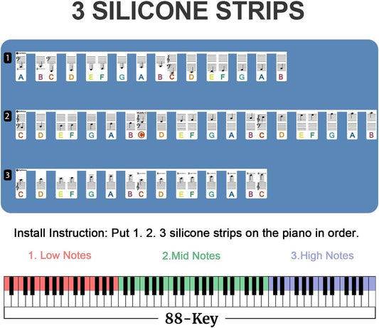 Piano/Keyboard Stickers - 88 keys - Removable Piano Key Stickers - piano stickers - Silicone - learn to play V1188-MS101-02691-1